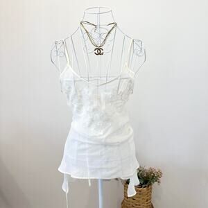 Gorgeous vintage 60s sheer cream/white mesh wrap tie babydoll slip top